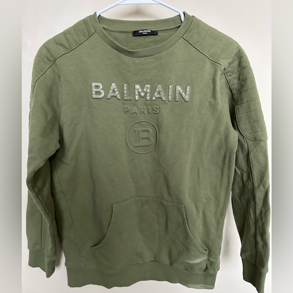 Balmain Kids Army Green Moto Sweatshirt , Size 14